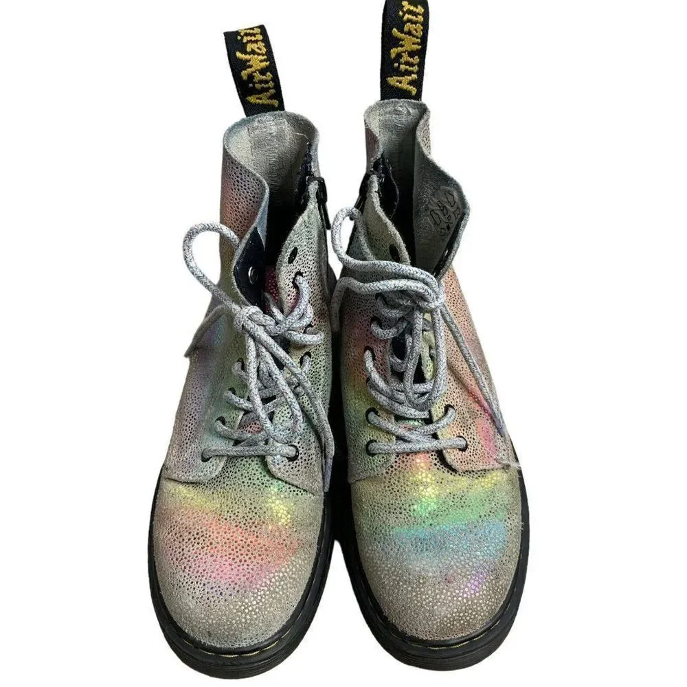 Dr Martens 1460 Pascal Boots 3 Rainbow Glitter Leather Laces Zip Rubber Sole